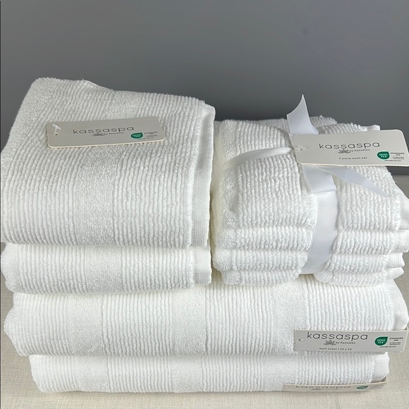Kassa Spa White Bath Towel Set 100% Cotton 2 Bath 2 Hand 4 Wash Set of 8 NEW - Picture 5 of 8